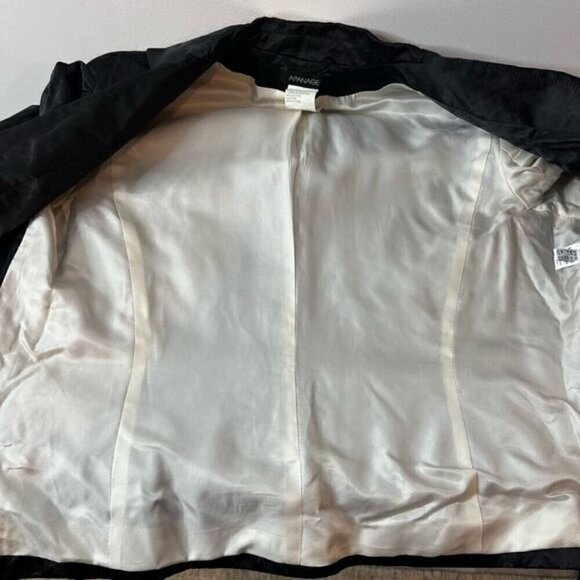 Apanage Women's Size 8 38 Vintage Satin Long Sleeve Blazer Suit Solid Black - Picture 13 of 16